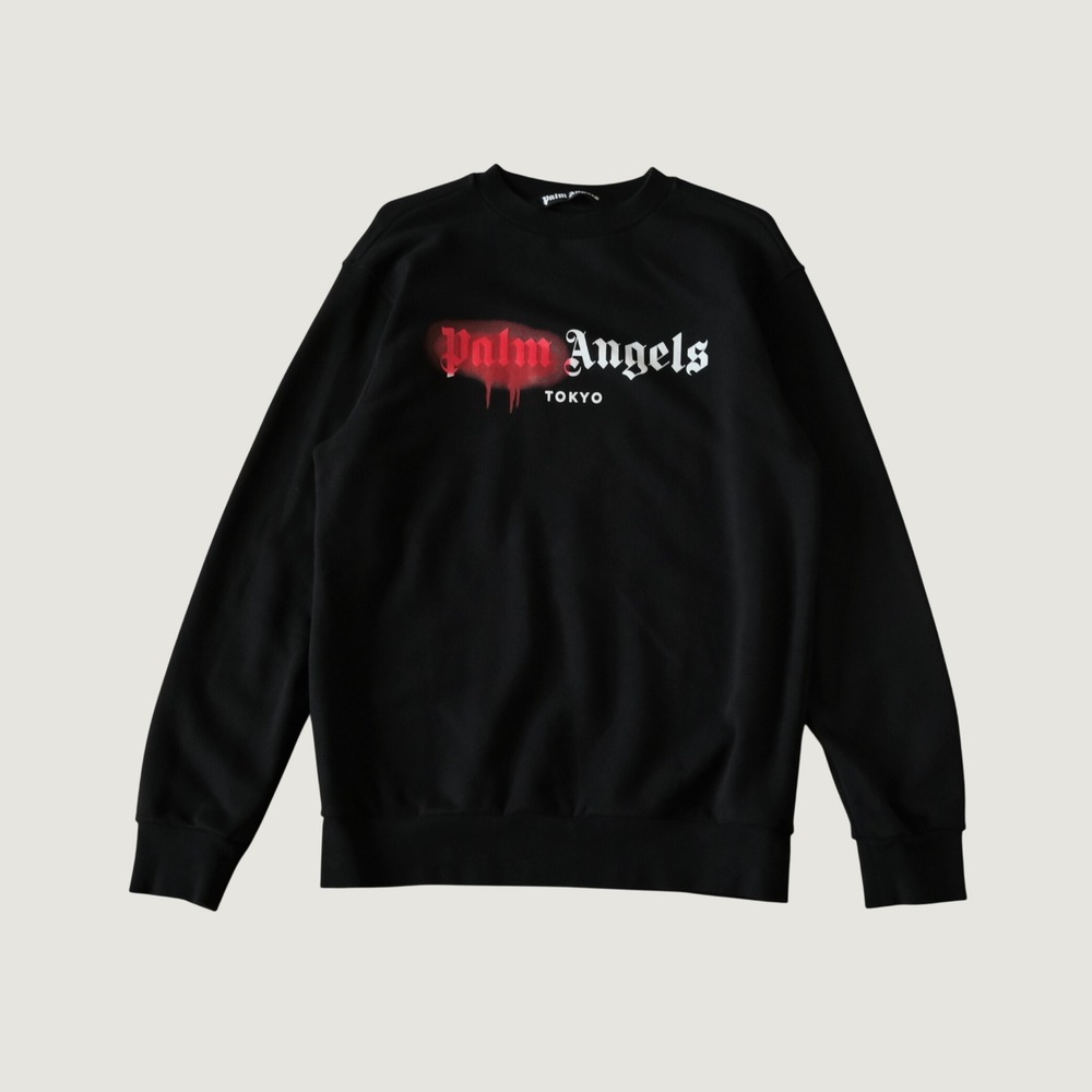 Palm Angels Tokyo Sprayed Logo Sweatshirt Black Cotton Streetwear Small Luxury